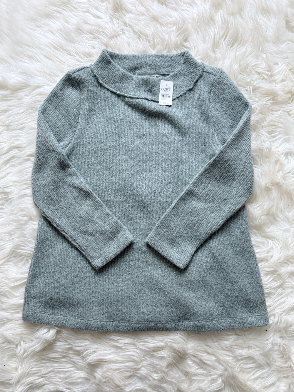 NWT Loft Oversized Mock Neck Sweater with Cropped Sleeves Pale Blue Green Sz xs